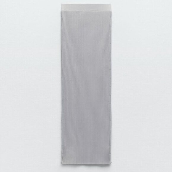 NEW Zara Women's LONG RIBBED SKIRT Greyish - Picture 8 of 13